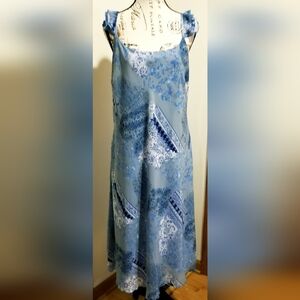 Studio 1940 Blue Pattern Print Sheet Ruffle Strap Sleeveless Midi Dress Size 14